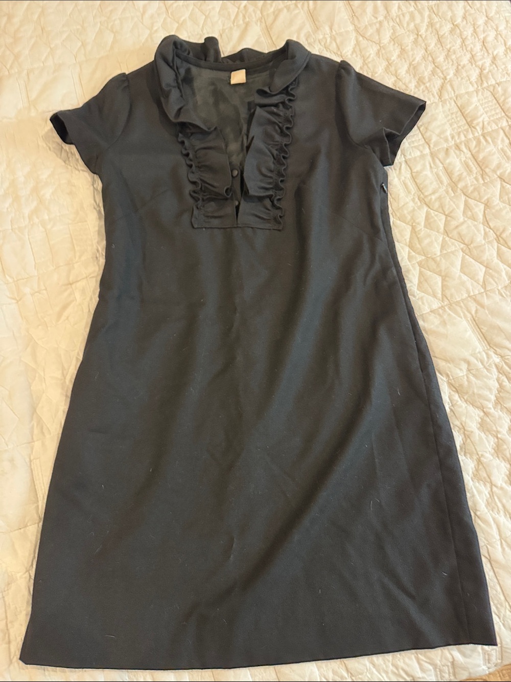 J. Crew Black Ruffle-Front Midi Dress